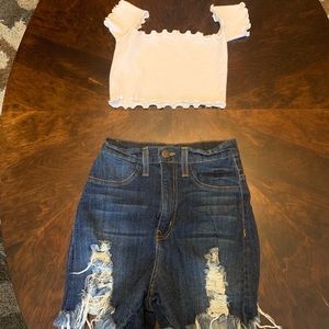 Denim shorts and crop top